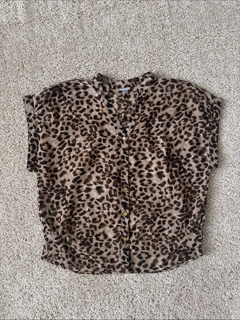 Charlotte Russe Short Sleeve Button Up Leopard Blouse